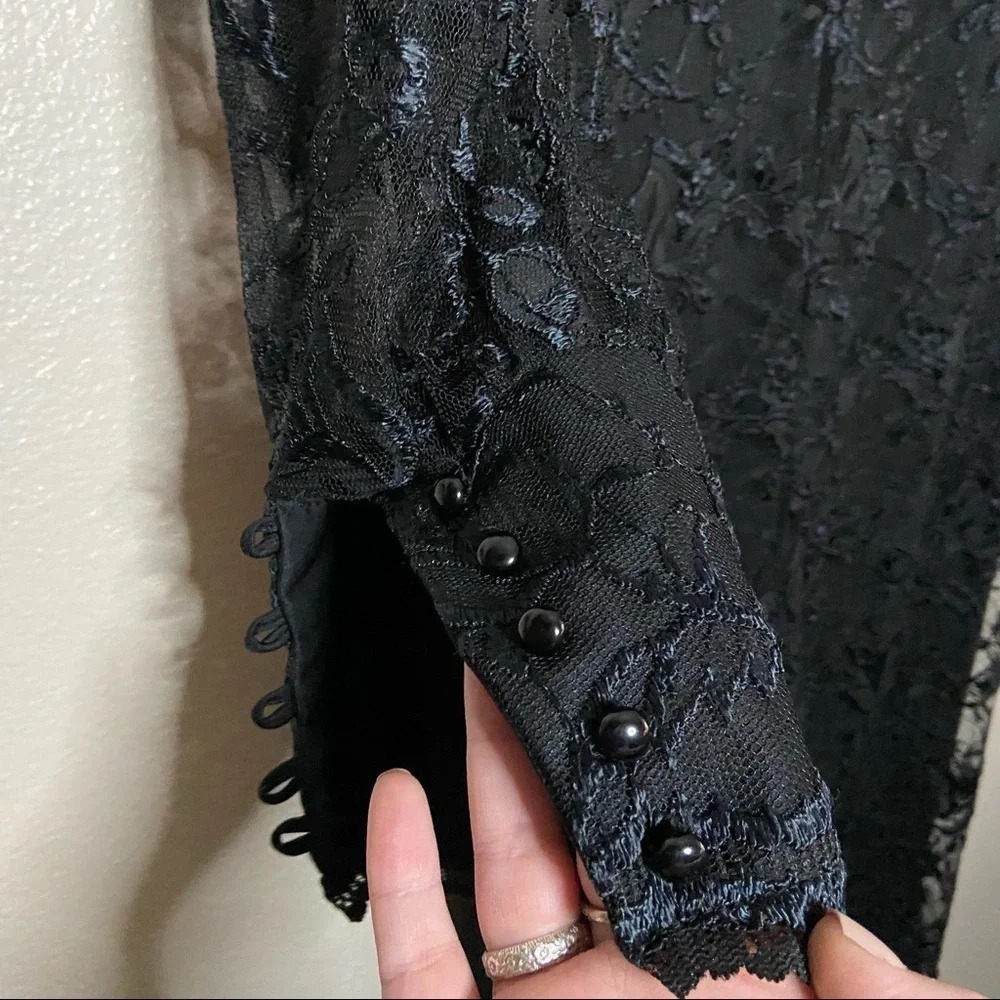 Vintage Mockneck Black Floral Lace Dress Sheer Size M/L BLAIR BOUTIQUE - Picture 10 of 13